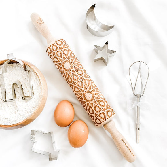 Geometric Engraved Wooden Rolling Pin