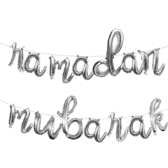 Ramadan Mubarak Cursive Silver Foil Balloon Kit