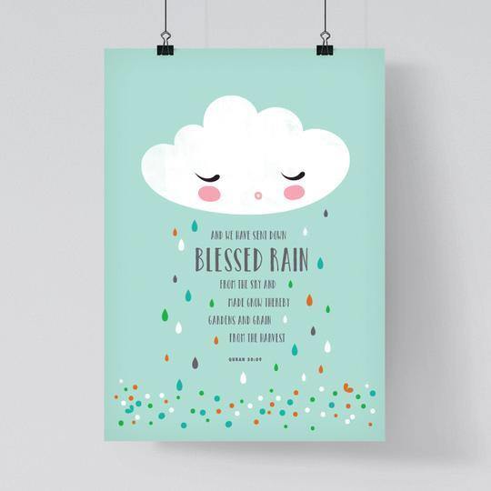 Blessed Rain Quran Quote Art Print - Mint - Silver Lining UK