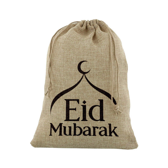 Eid Mubarak - Masjid silhouette Hessian Gift Sack - Silver Lining UK