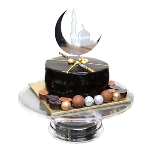 Silver Crescent and Masjid Silhouette Cake Topper