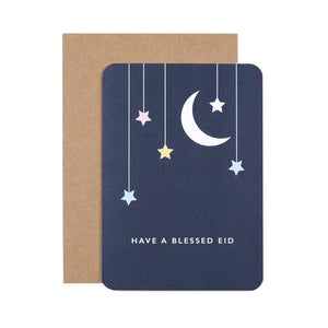 Eid Mubarak Greeting Card - Moon & Stars Foiled - Silver Lining UK
